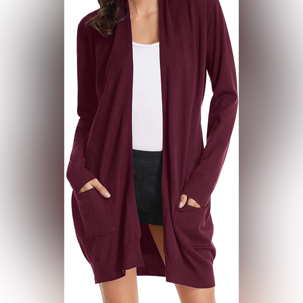GRACE KARIN S Women Ribbed Cardigan Sweaters Pockets Long Sleeve Wine